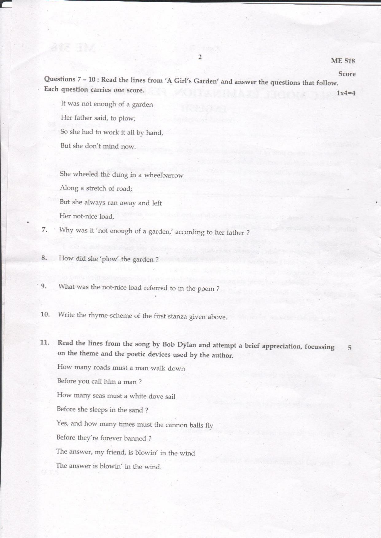Kerala SSLC 2018 English  Question Paper (Model) - Page 2