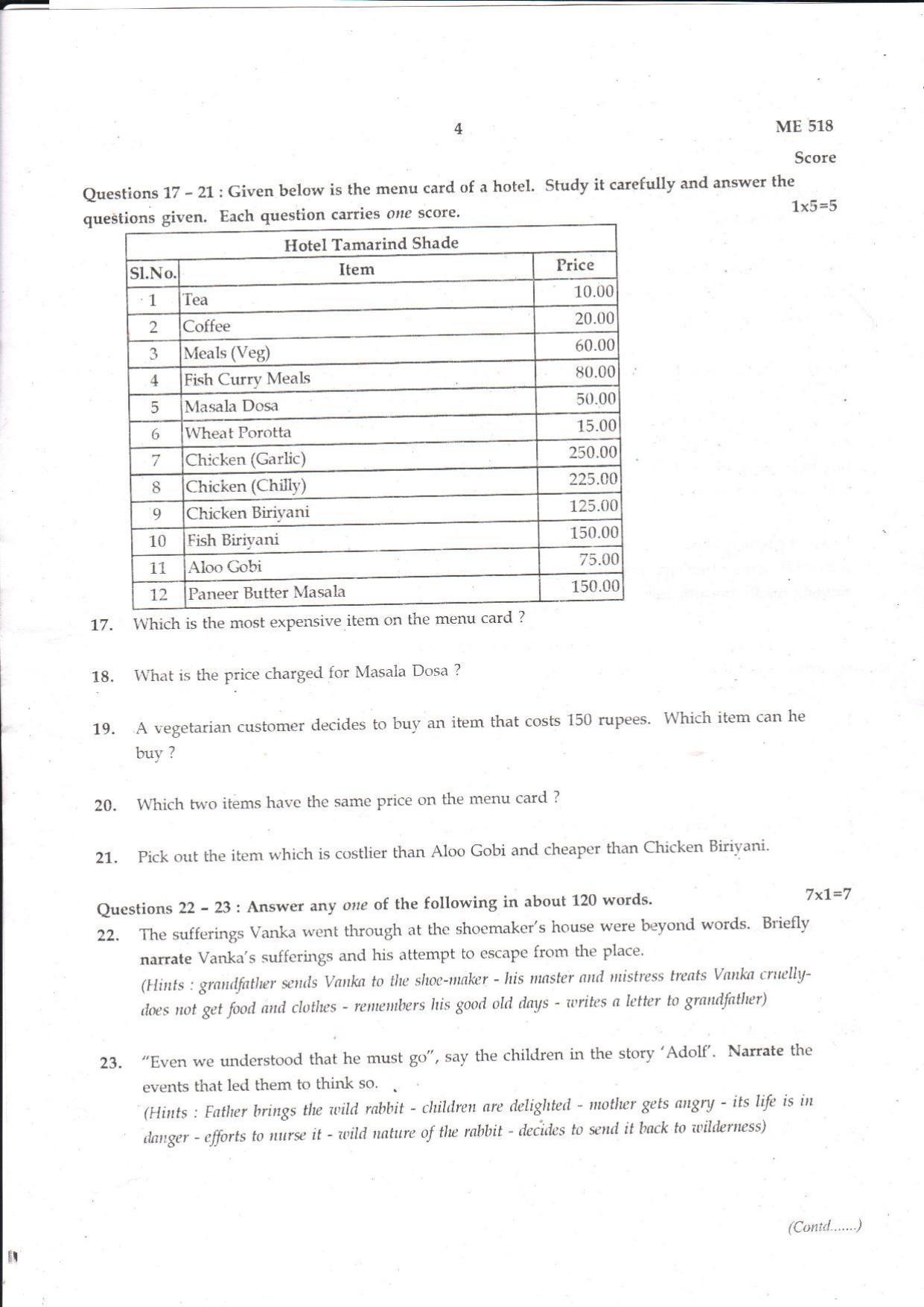 Kerala SSLC 2018 English  Question Paper (Model) - Page 4