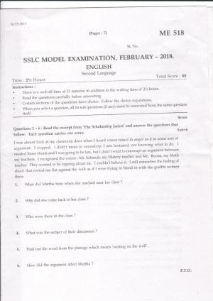 Kerala SSLC 2018 English  Question Paper (Model)