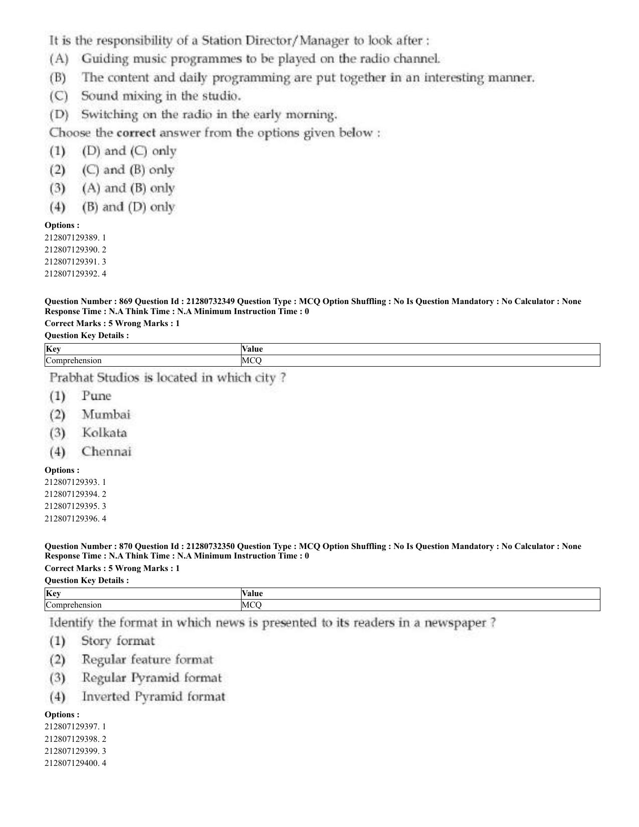CUET 2023 English Arabic Shift 3 Question Papers - Page 422