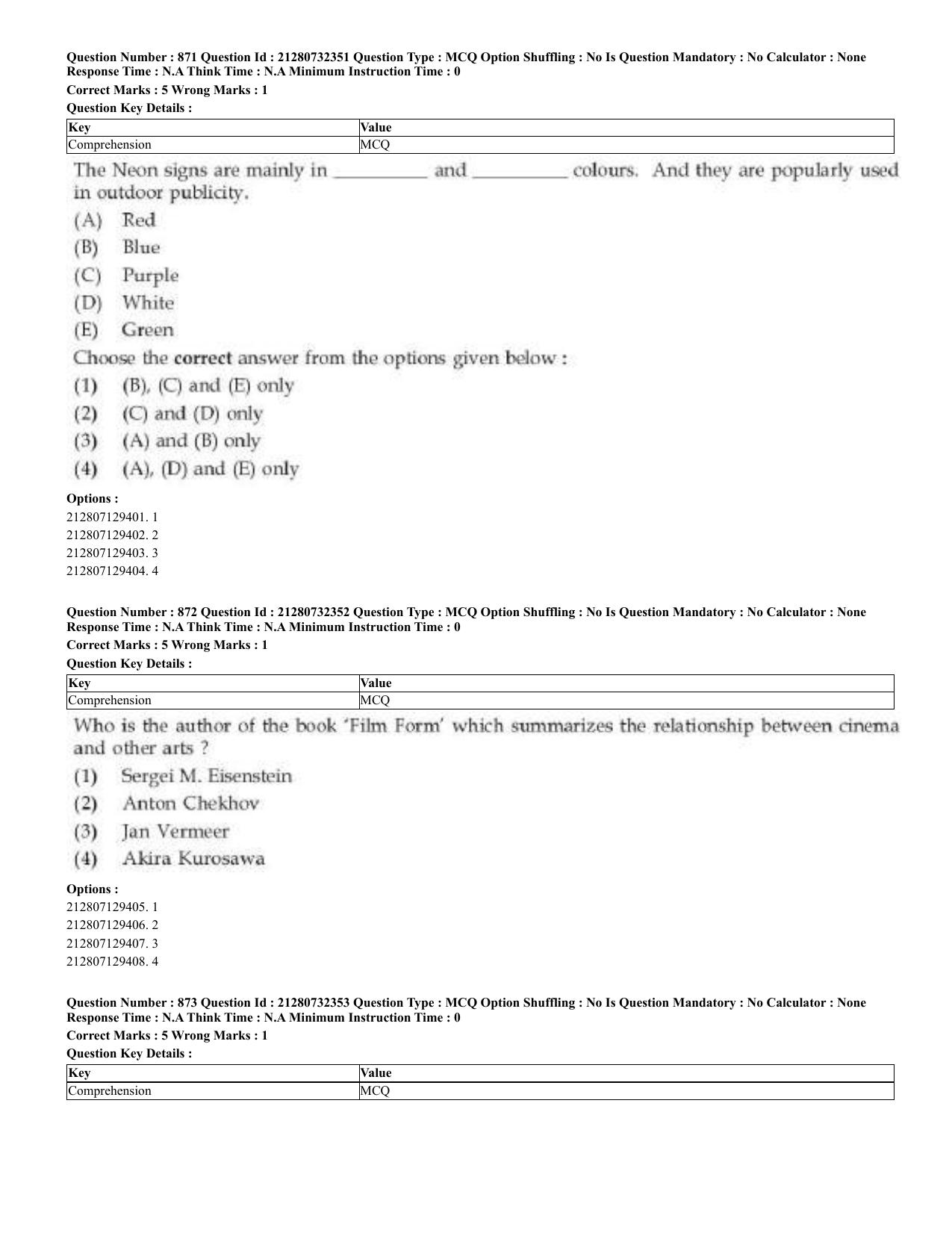 CUET 2023 English Arabic Shift 3 Question Papers - Page 423