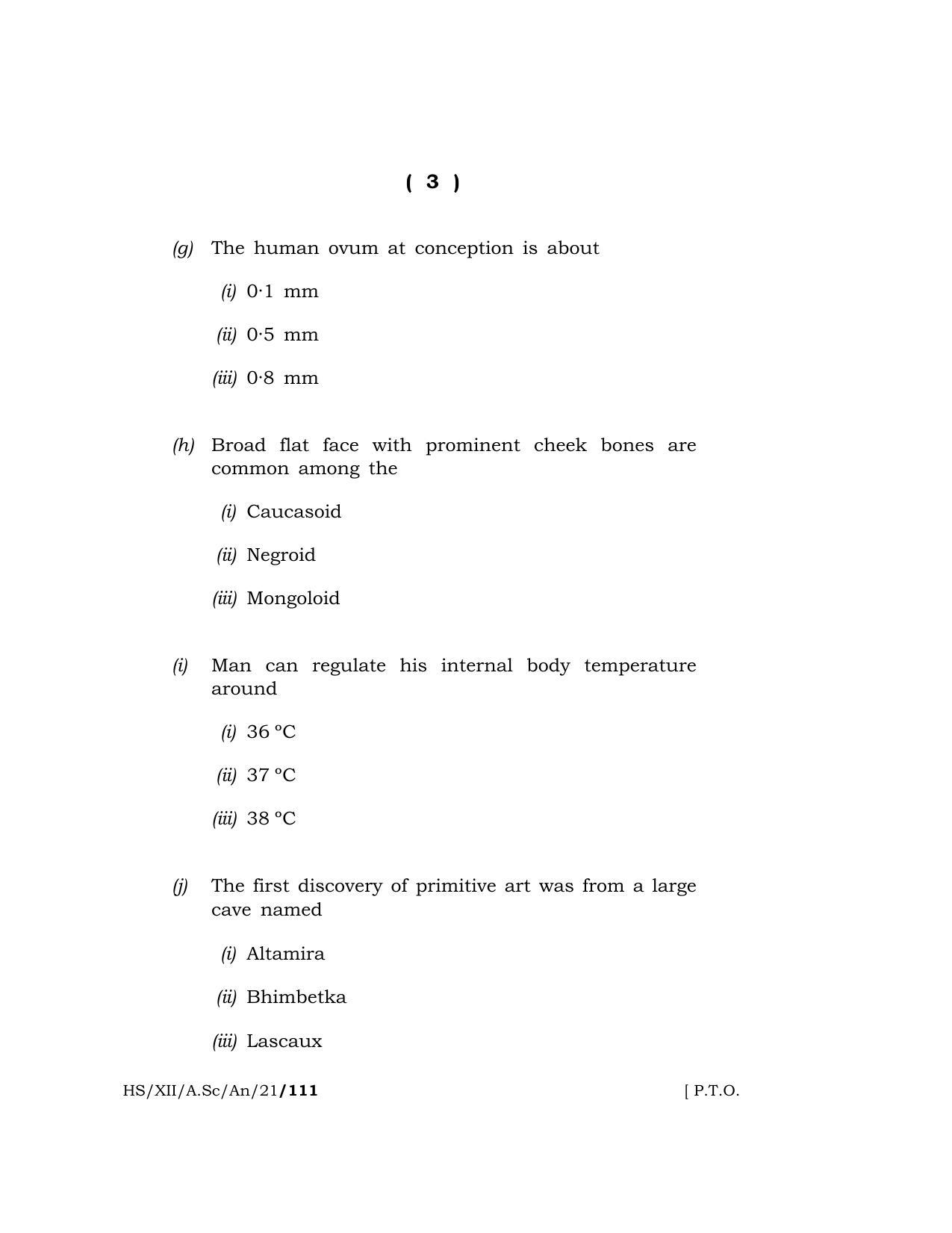Meghalaya Board (MBOSE) Class 12 ANTHROPOLOGY  (HS-XII-A.Sc-An-21) 2021 Question Paper - Page 3