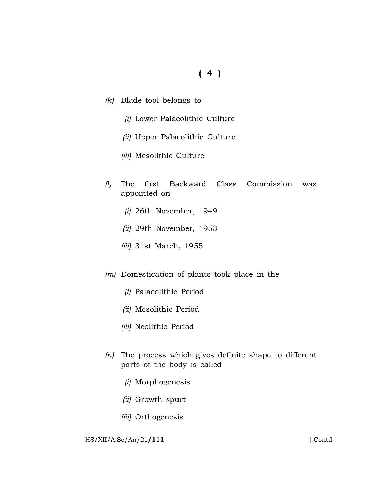Meghalaya Board (MBOSE) Class 12 ANTHROPOLOGY  (HS-XII-A.Sc-An-21) 2021 Question Paper - Page 4
