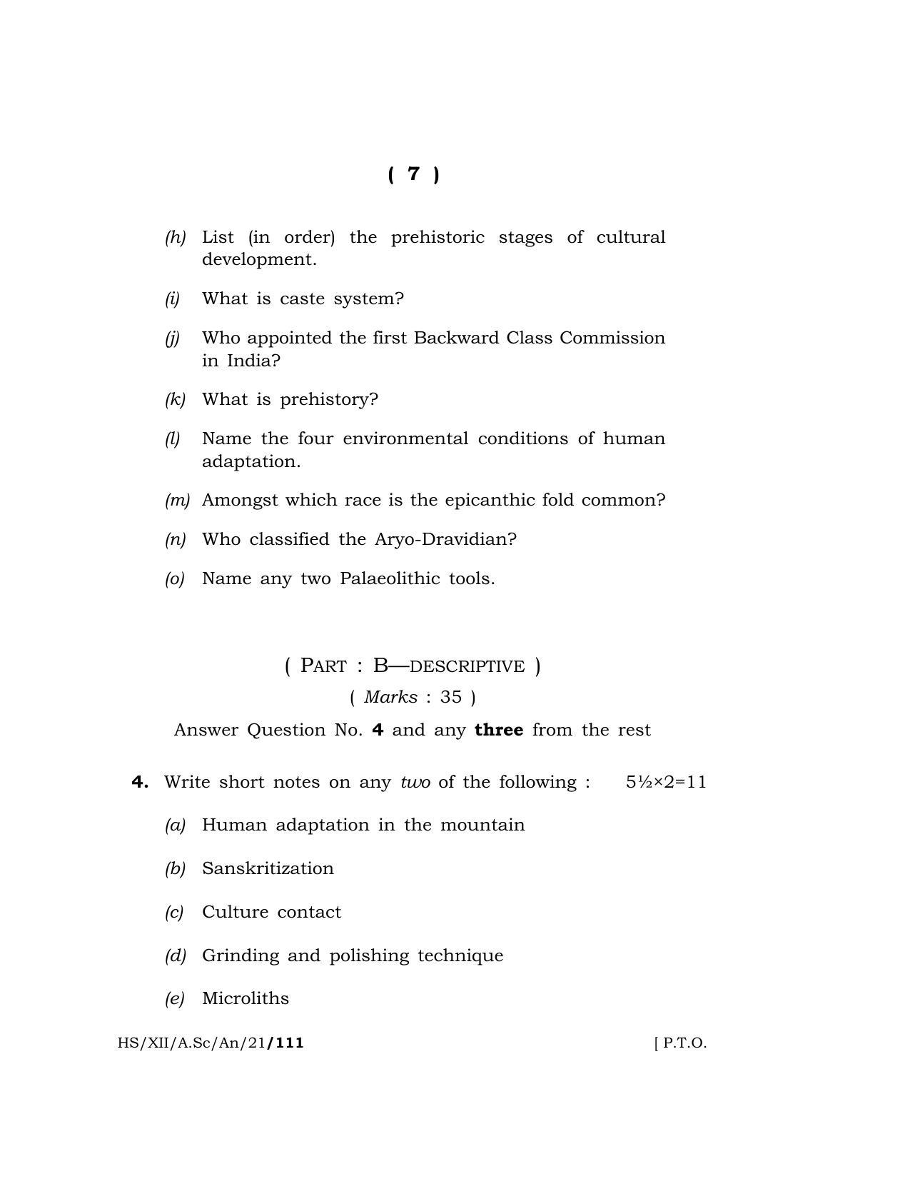 Meghalaya Board (MBOSE) Class 12 ANTHROPOLOGY  (HS-XII-A.Sc-An-21) 2021 Question Paper - Page 7