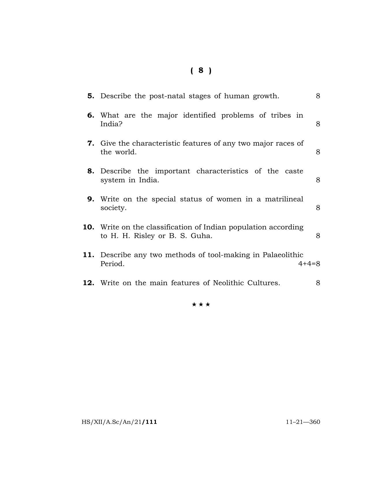 Meghalaya Board (MBOSE) Class 12 ANTHROPOLOGY  (HS-XII-A.Sc-An-21) 2021 Question Paper - Page 8