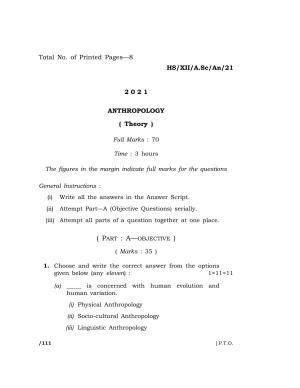 Meghalaya Board (MBOSE) Class 12 ANTHROPOLOGY  (HS-XII-A.Sc-An-21) 2021 Question Paper