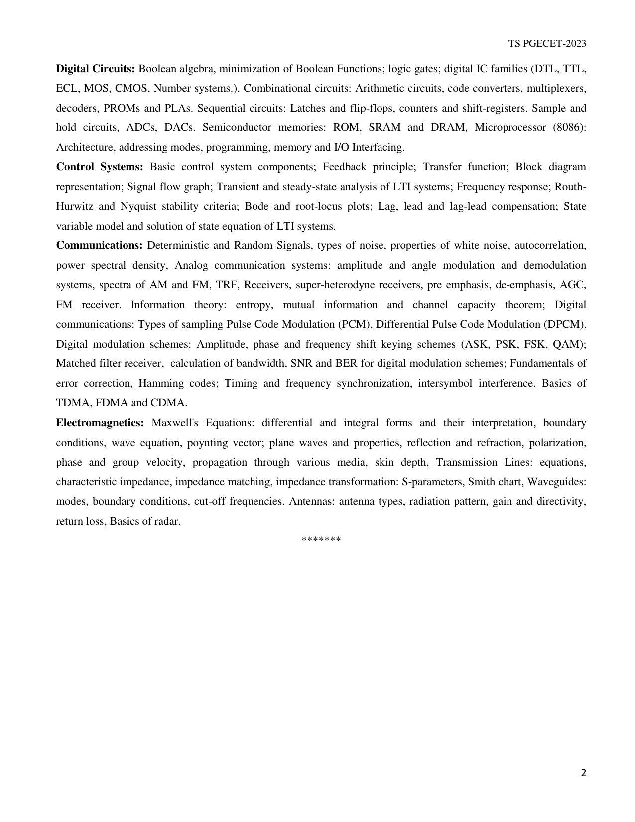 TS PGECET Electronics and Communication Engineering Syllabus - Page 2
