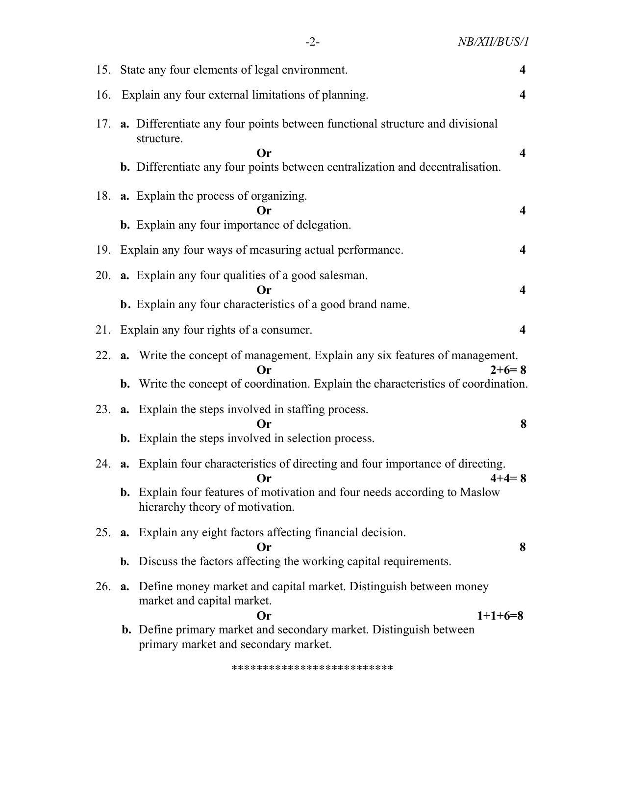 Nagaland Board Class 12 Business Studies 2021 Question Paper - Page 2