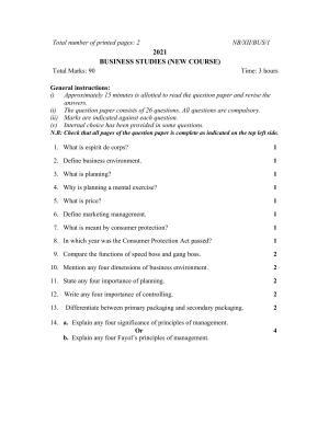 Nagaland Board Class 12 Business Studies 2021 Question Paper