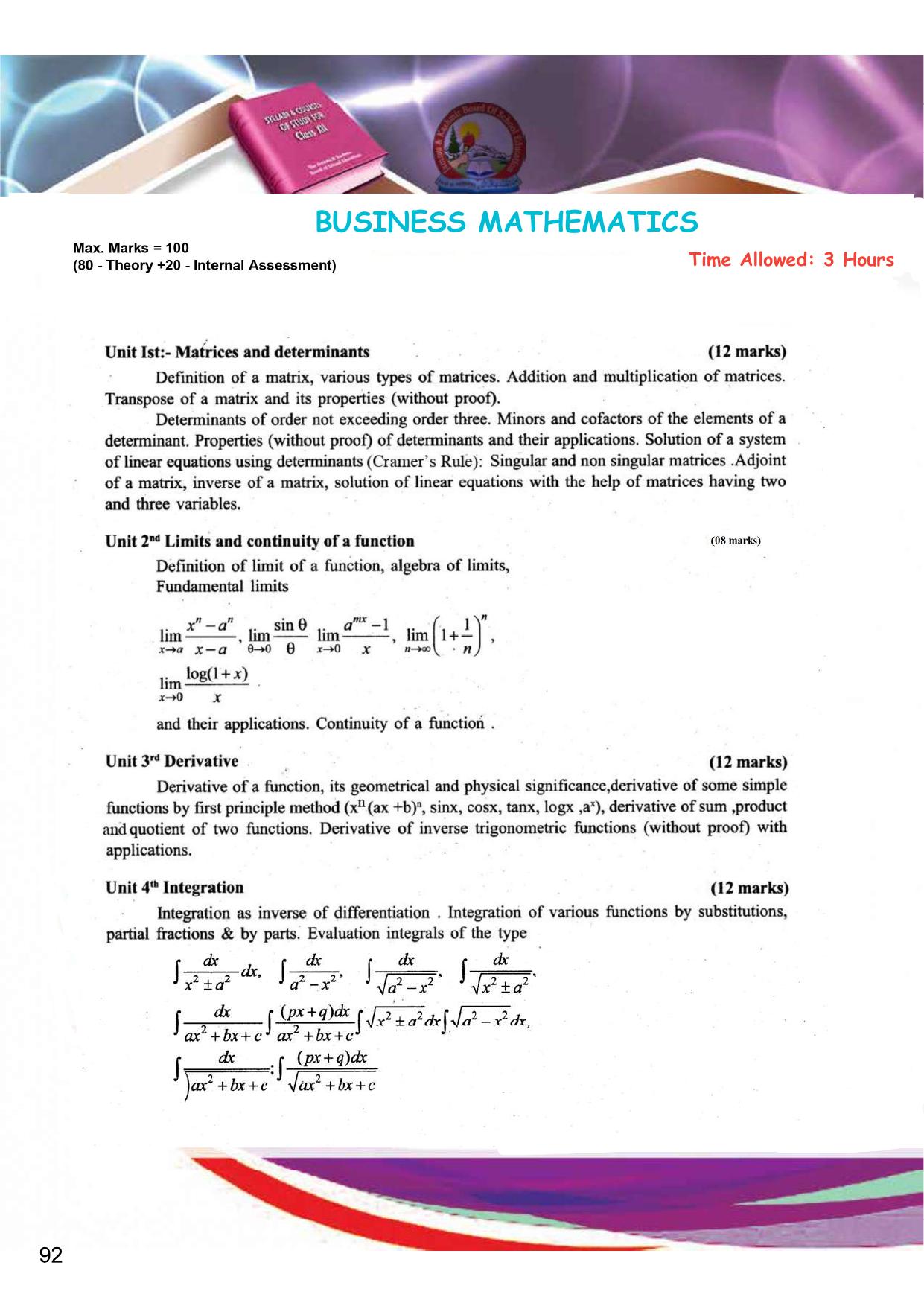 JKBOSE Class 12 Syllabus for JK & Ladakh (2024-25) - Page 100