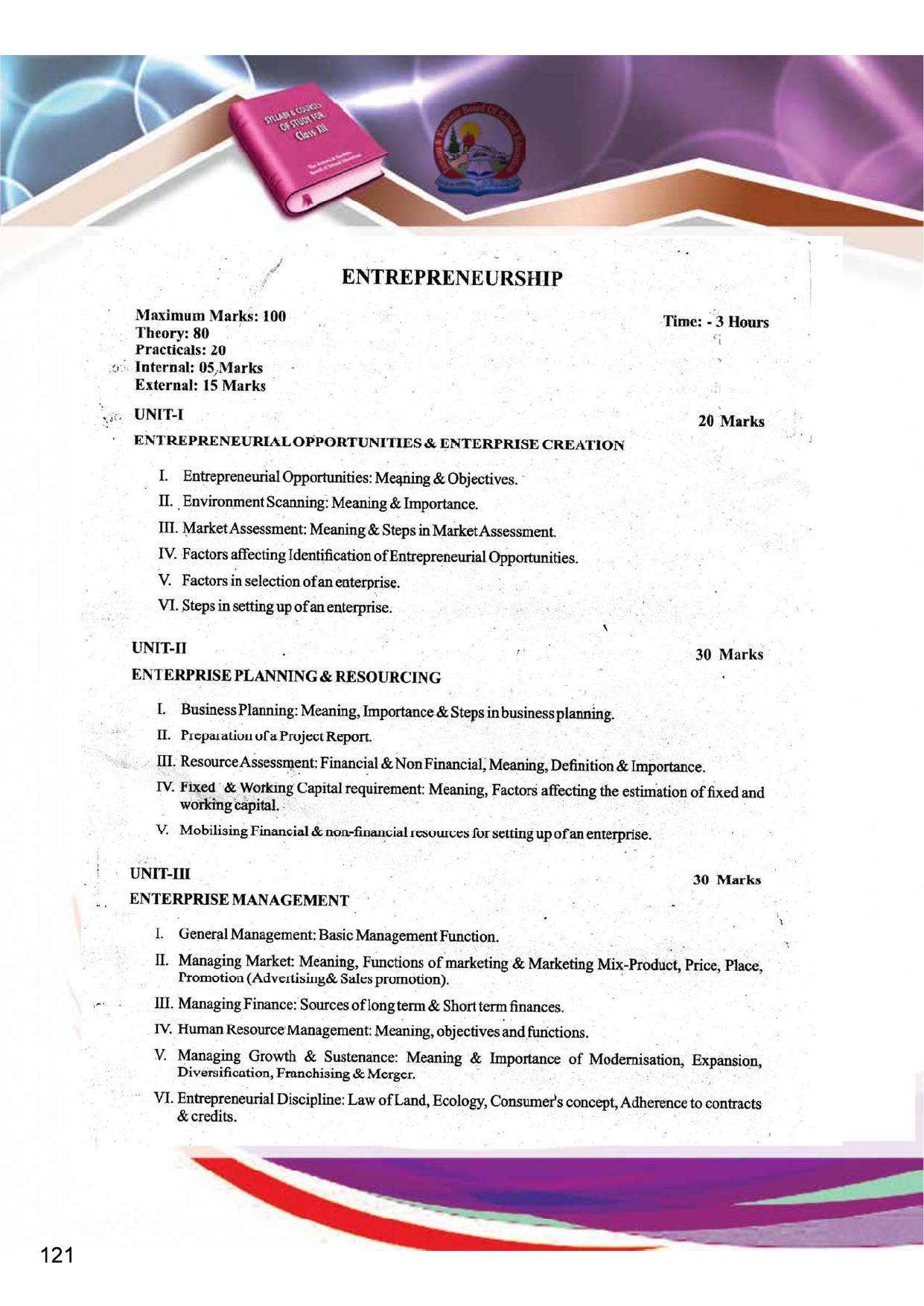 JKBOSE Class 12 Syllabus for JK & Ladakh (2024-25) - Page 129