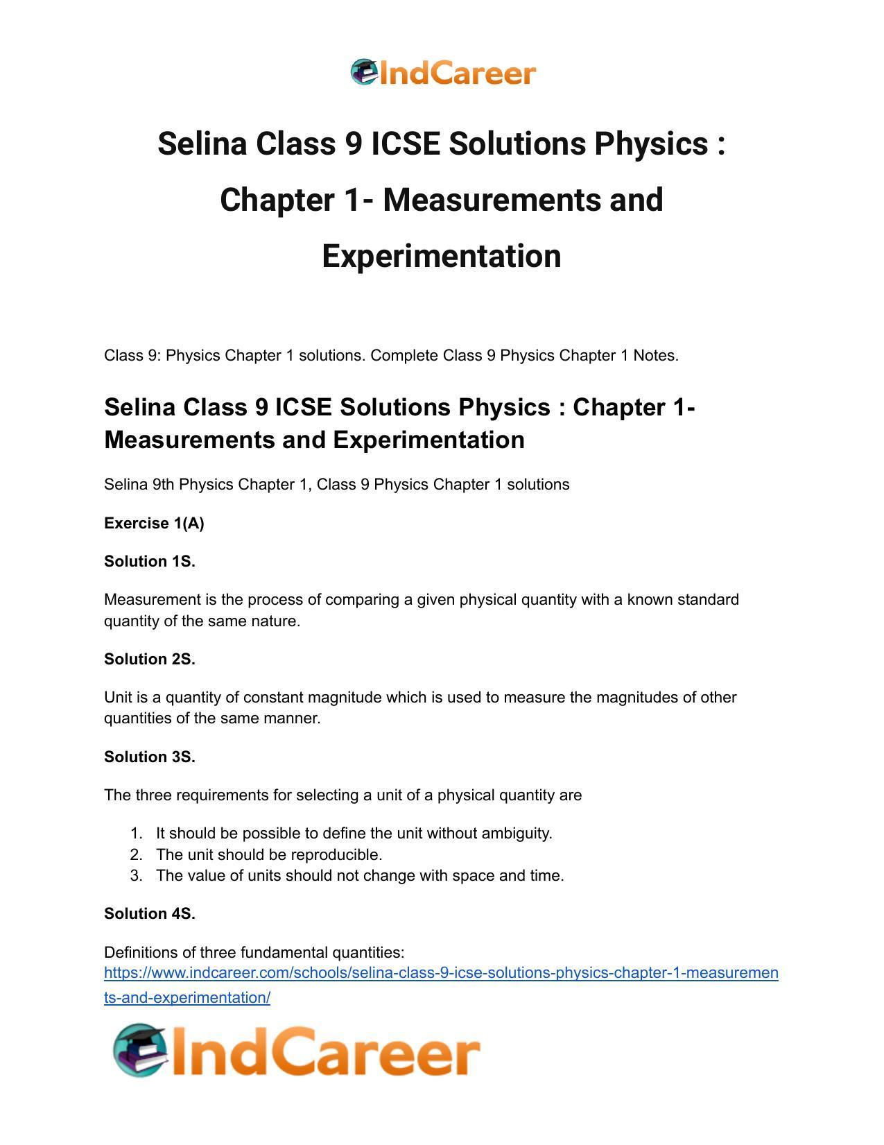 Selina Class 9 ICSE Solutions Physics : Chapter 1- Measurements and Experimentation - Page 2