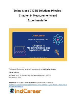 Selina Class 9 ICSE Solutions Physics : Chapter 1- Measurements and Experimentation