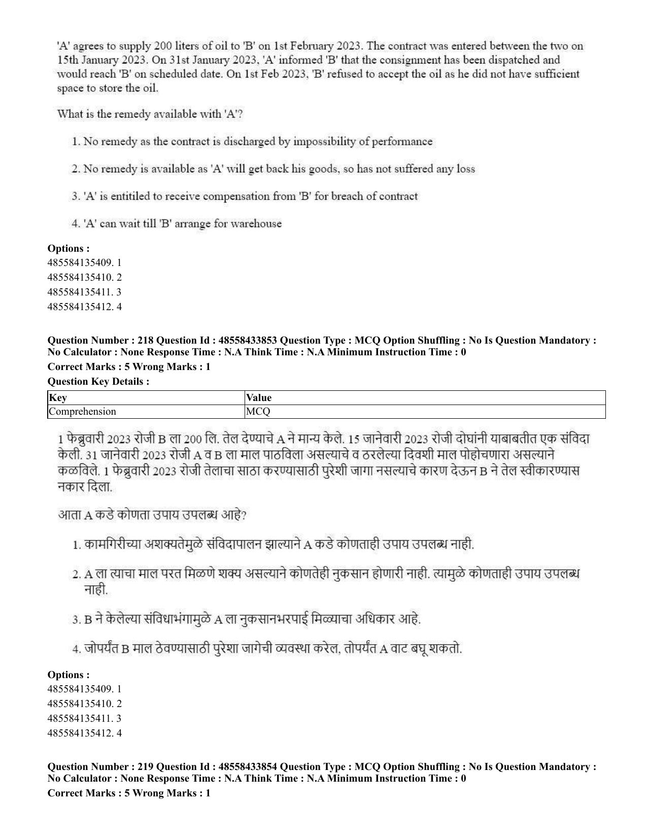 CUET 2023 English Marathi Shift 1 Question Papers - 18 June 2023 - Page 176