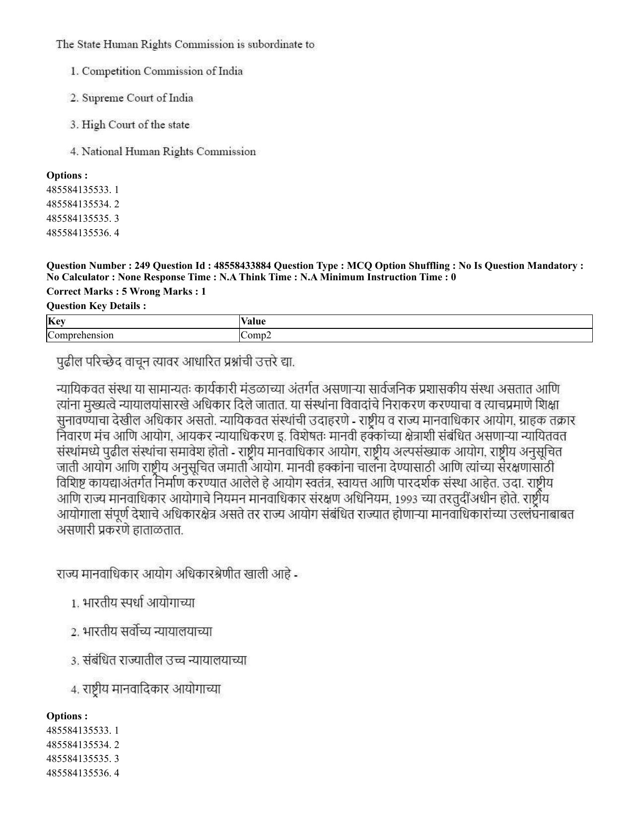 CUET 2023 English Marathi Shift 1 Question Papers - 18 June 2023 - Page 212