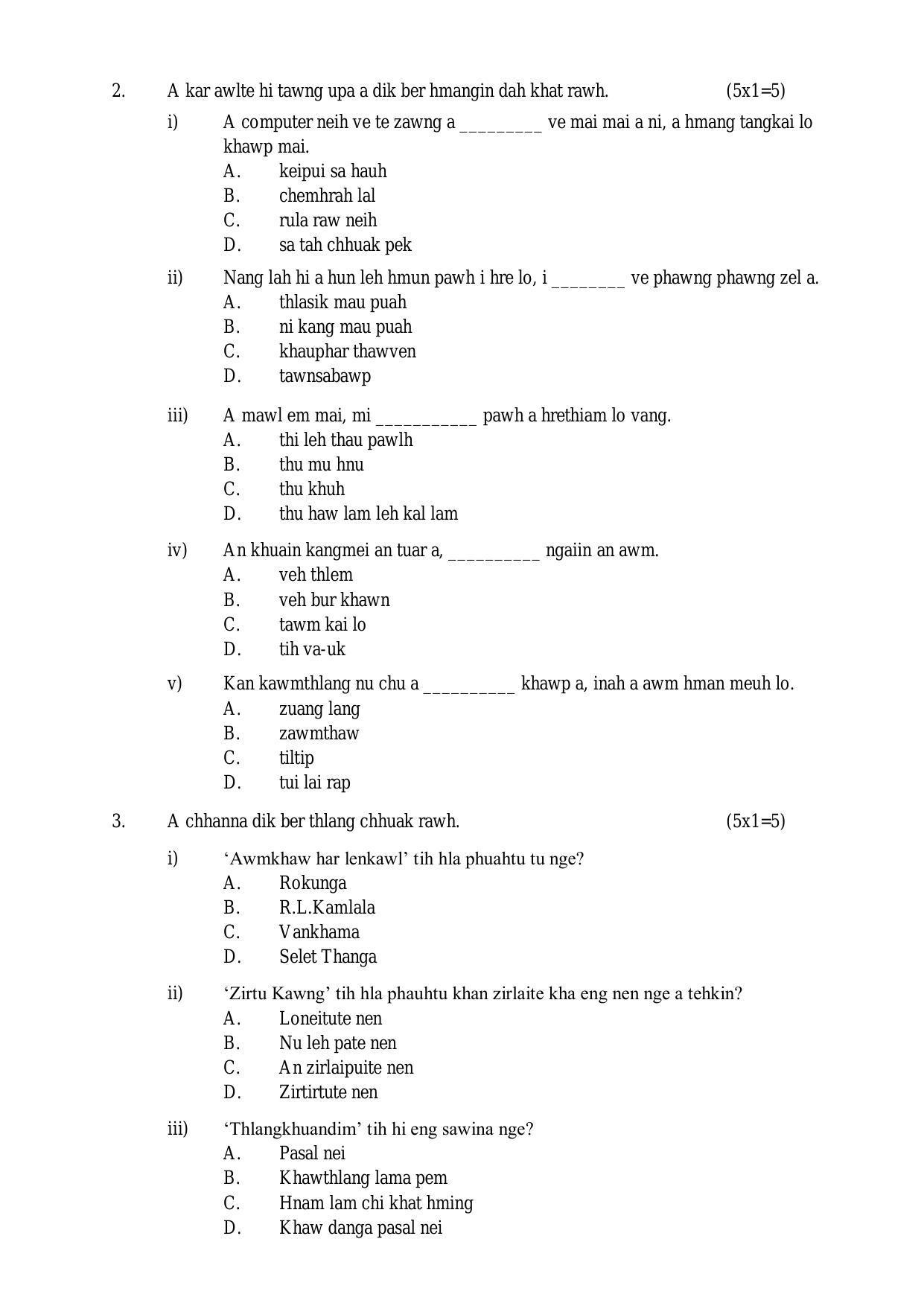 CBSE Class 10 Mizo Sample Paper 2024 - Page 2