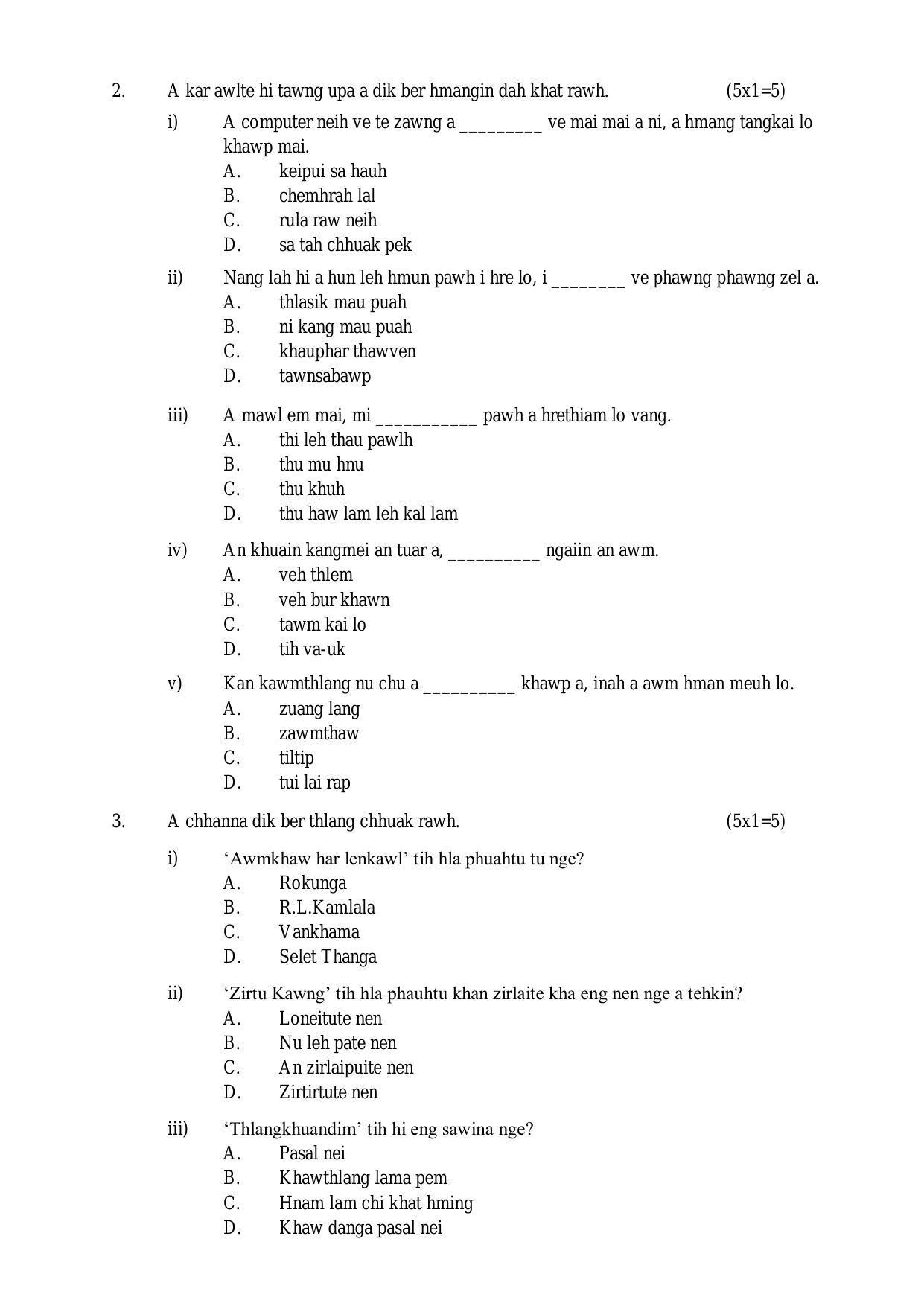 CBSE Class 10 Mizo Sample Paper 2024 - Page 2