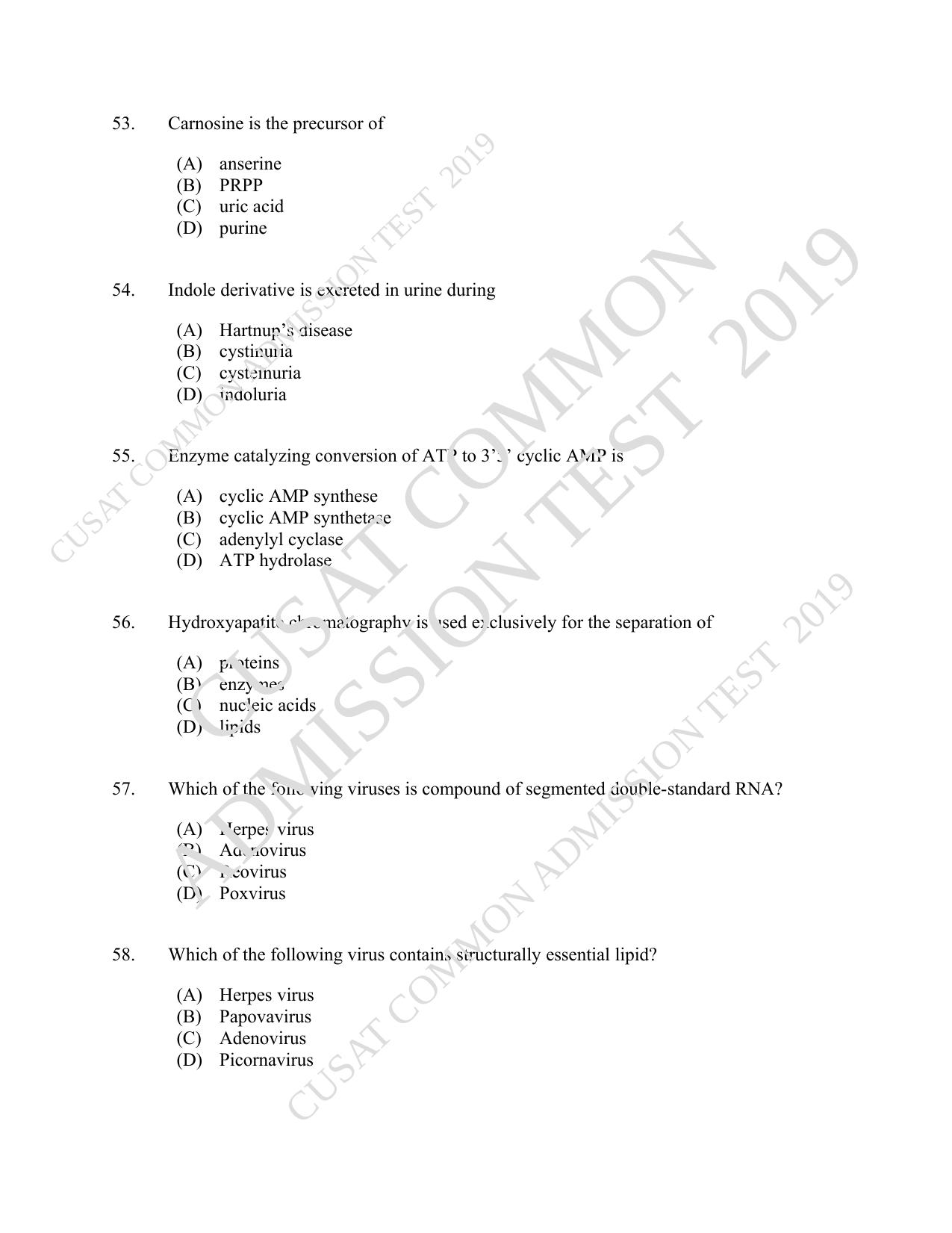 CUSAT CAT 2019 Lifescince Question Paper With Answer Key - Page 10