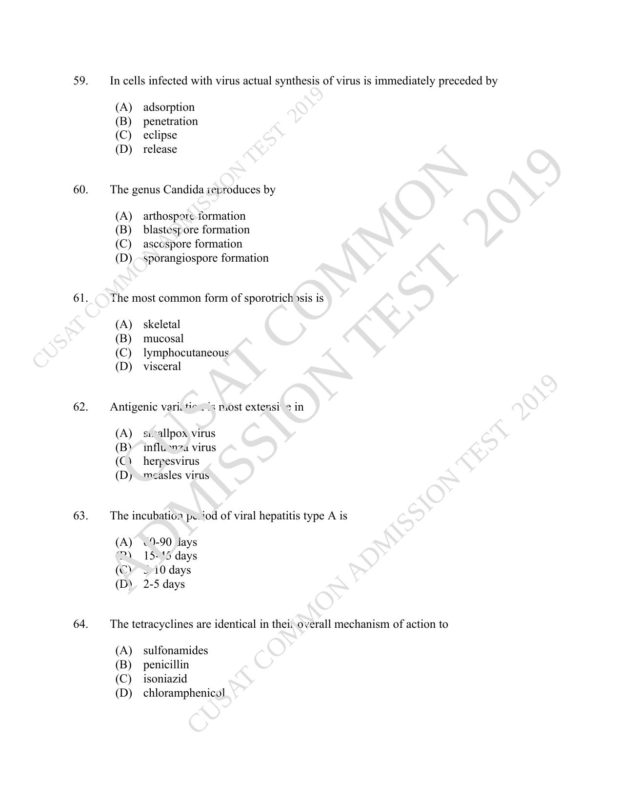 CUSAT CAT 2019 Lifescince Question Paper With Answer Key - Page 11