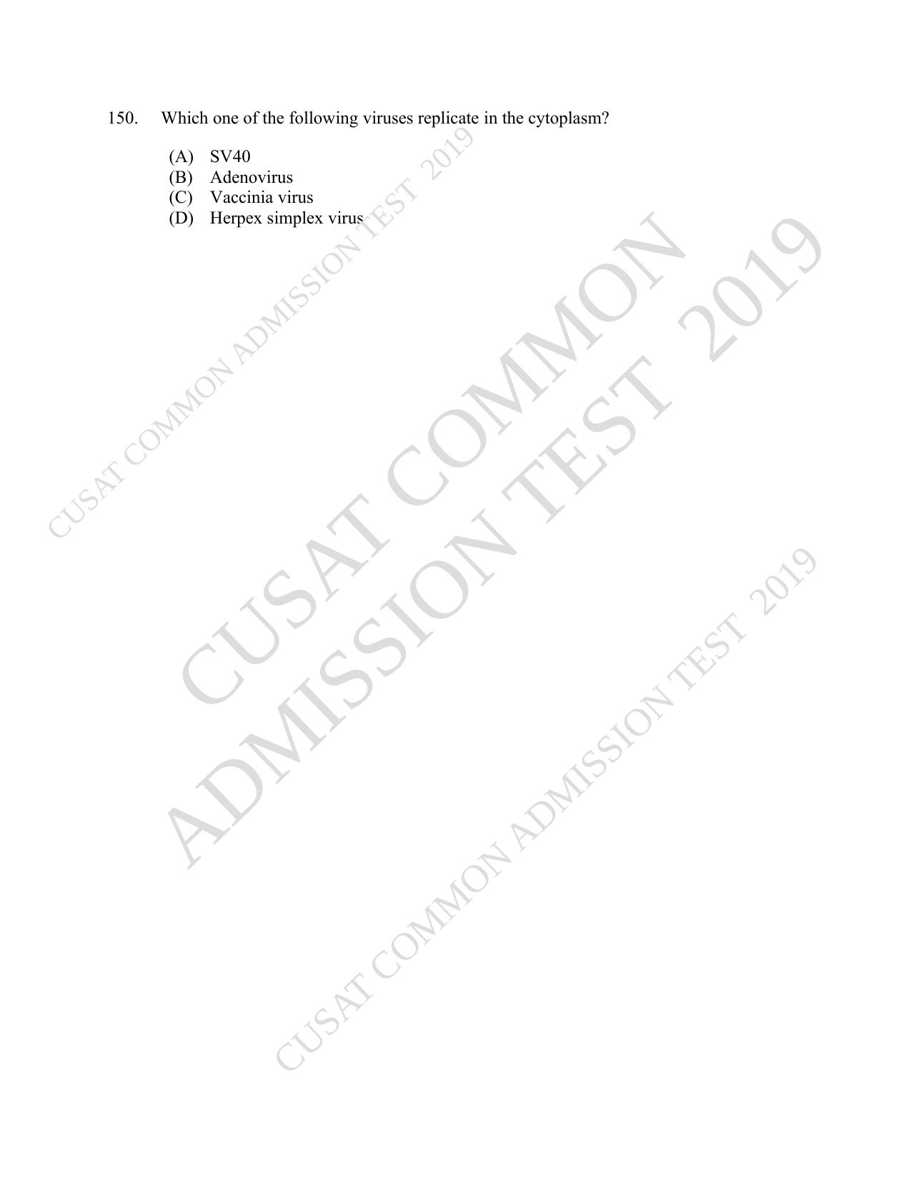 CUSAT CAT 2019 Lifescince Question Paper With Answer Key - Page 27