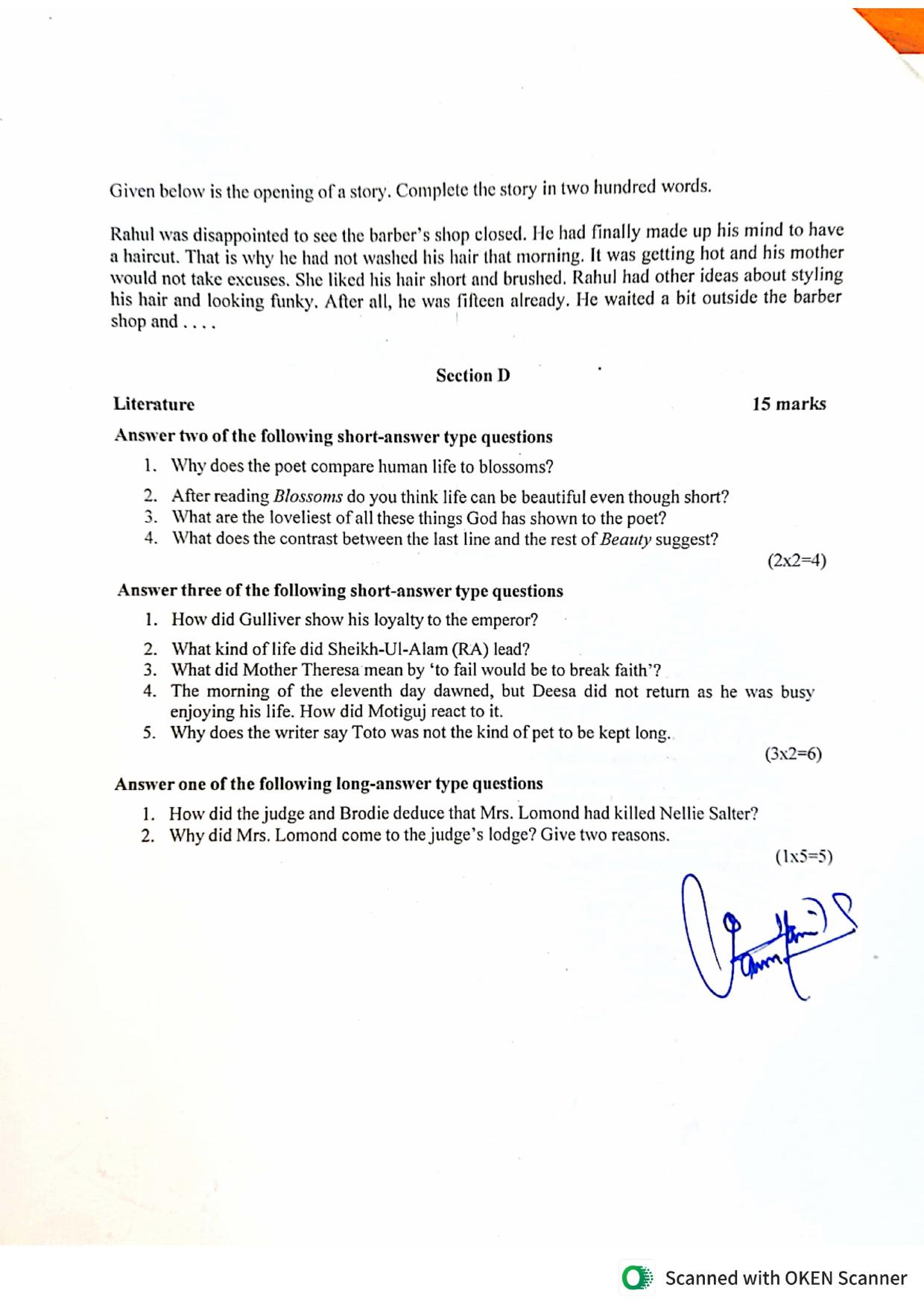 JKBOSE Class 9 English Model Question Paper - Page 6