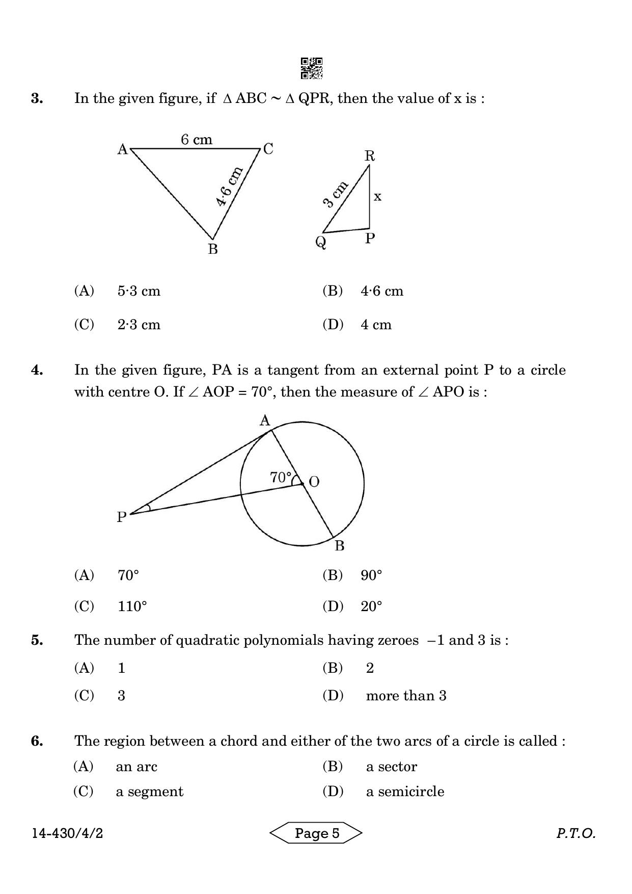 CBSE Class 10 430-4-2 Mathematics Basic 2024 Question Paper - Page 5