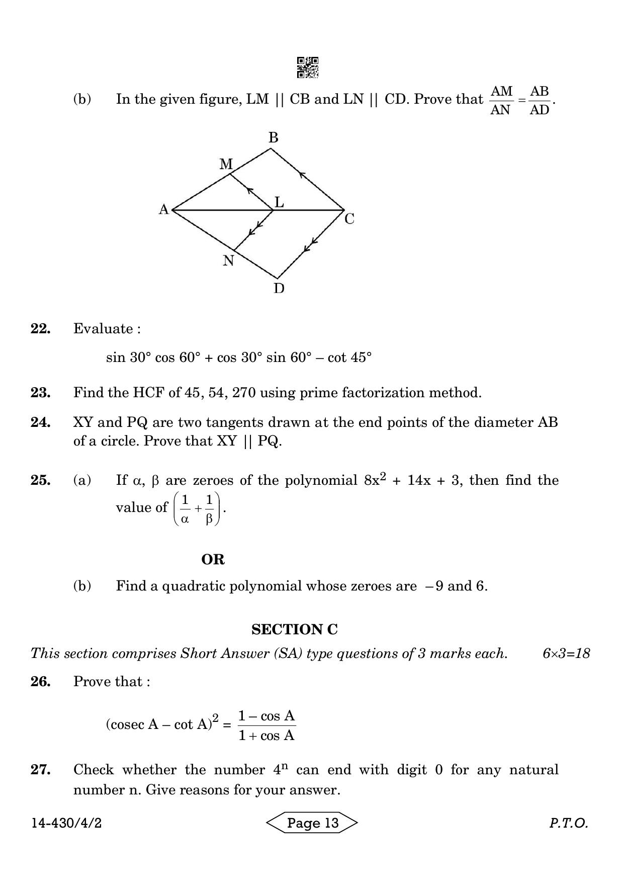 CBSE Class 10 430-4-2 Mathematics Basic 2024 Question Paper - Page 13