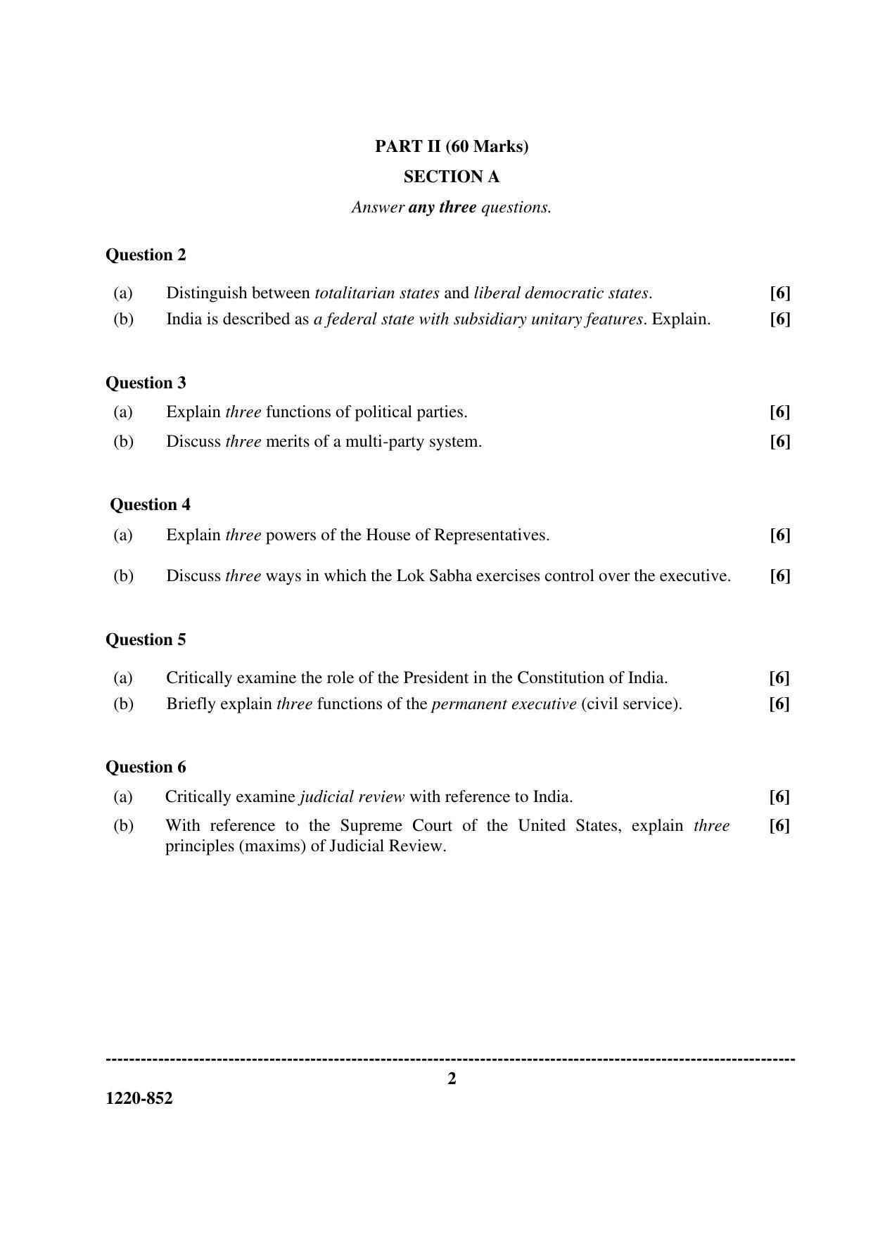 ISC Class 12 2020 Political Science Question Paper - Page 2