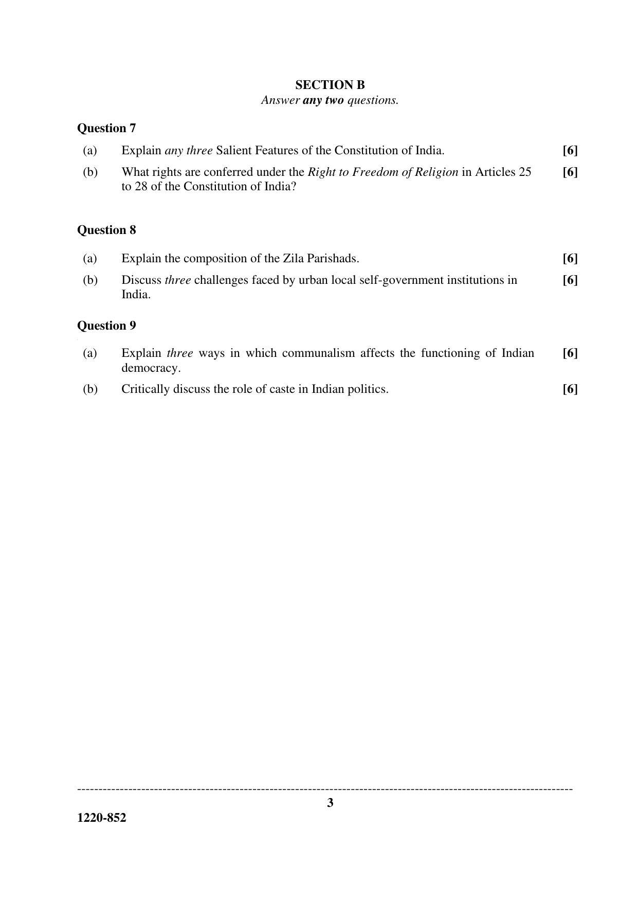 ISC Class 12 2020 Political Science Question Paper - Page 3