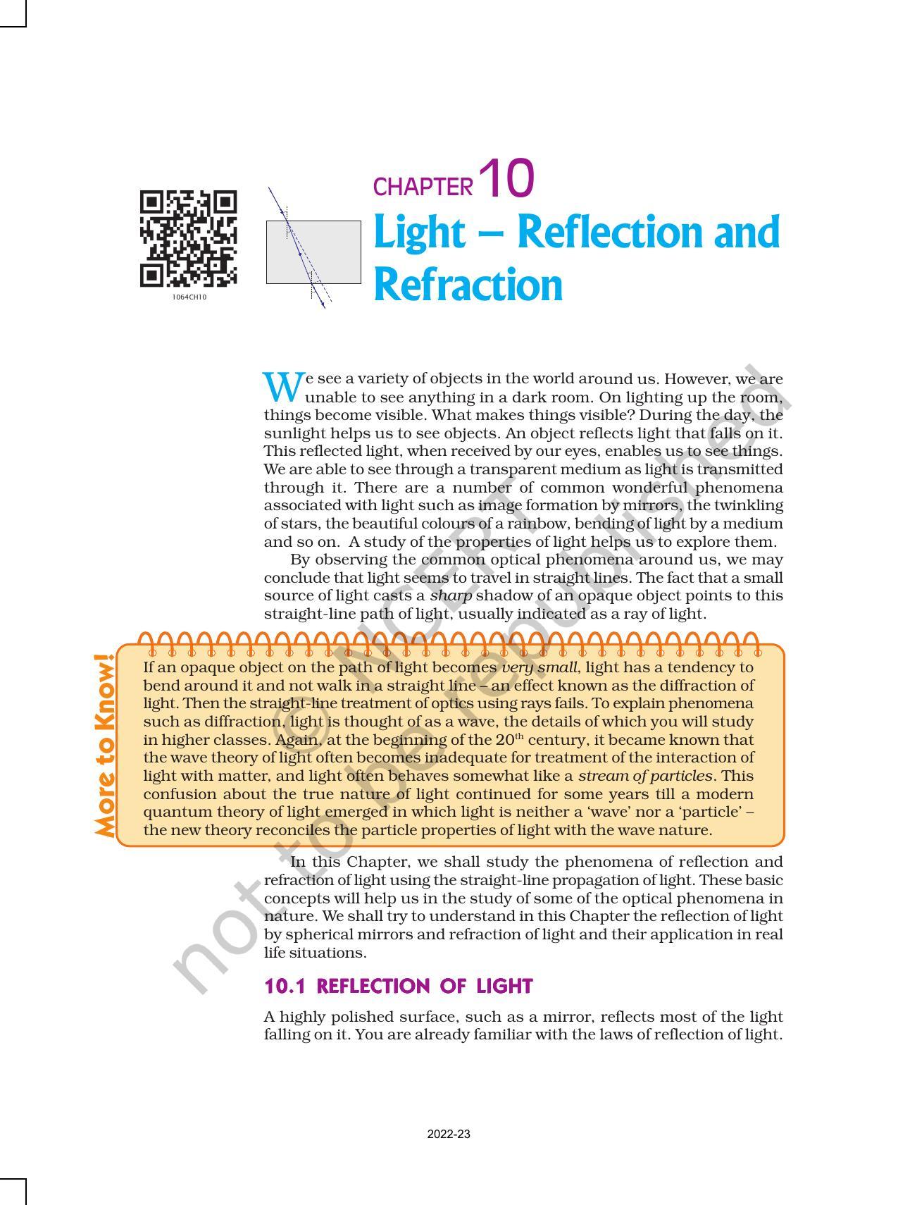 NCERT Book for Class 10 Science Chapter 10 Light – Reflection and Refraction - Page 1