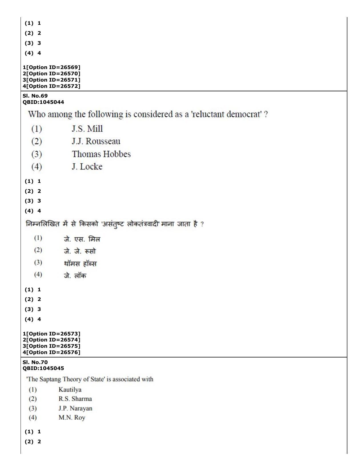 CUET (PG) 2022: PGQP-42 Political Science (09-09-2022) Question Paper - Page 56