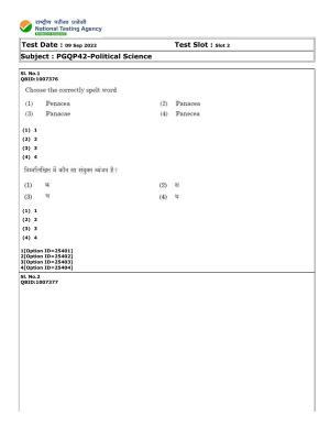 CUET (PG) 2022: PGQP-42 Political Science (09-09-2022) Question Paper