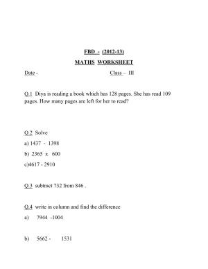 Worksheet for Class 3 Mathematics Assignment 91