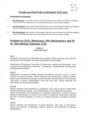 JMI Entrance Exam M30-M.Sc. (Biochemistry) (Self-Financed) Syllabus