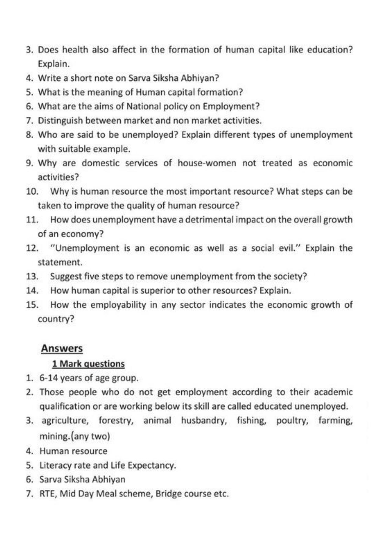 Class 9 Notes, Question & Practice Paper - Economics (Topic 2 : People as Resource) - Page 6