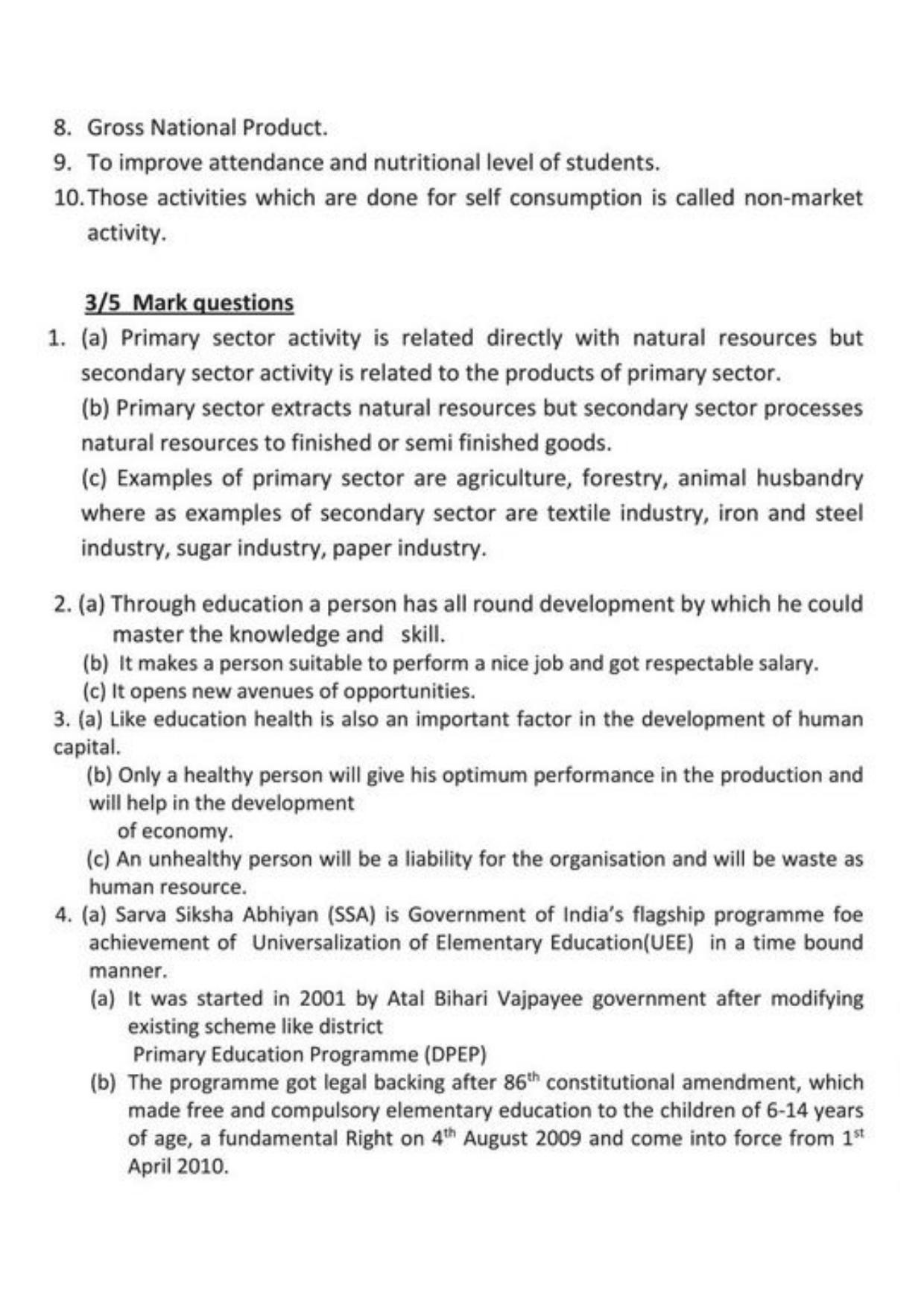 Class 9 Notes, Question & Practice Paper - Economics (Topic 2 : People as Resource) - Page 7