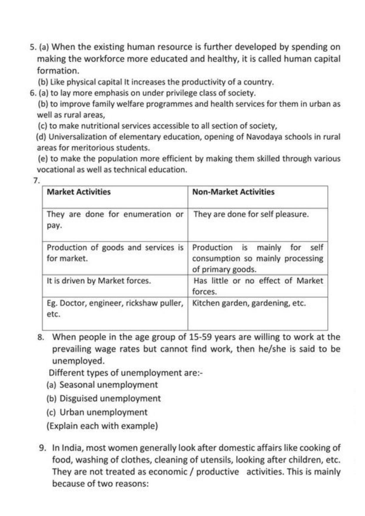 Class 9 Notes, Question & Practice Paper - Economics (Topic 2 : People as Resource) - Page 8