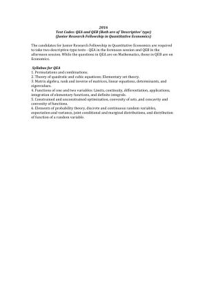 ISI Admission Test JRF in Quantitative Economics QEA 2016 Sample Paper