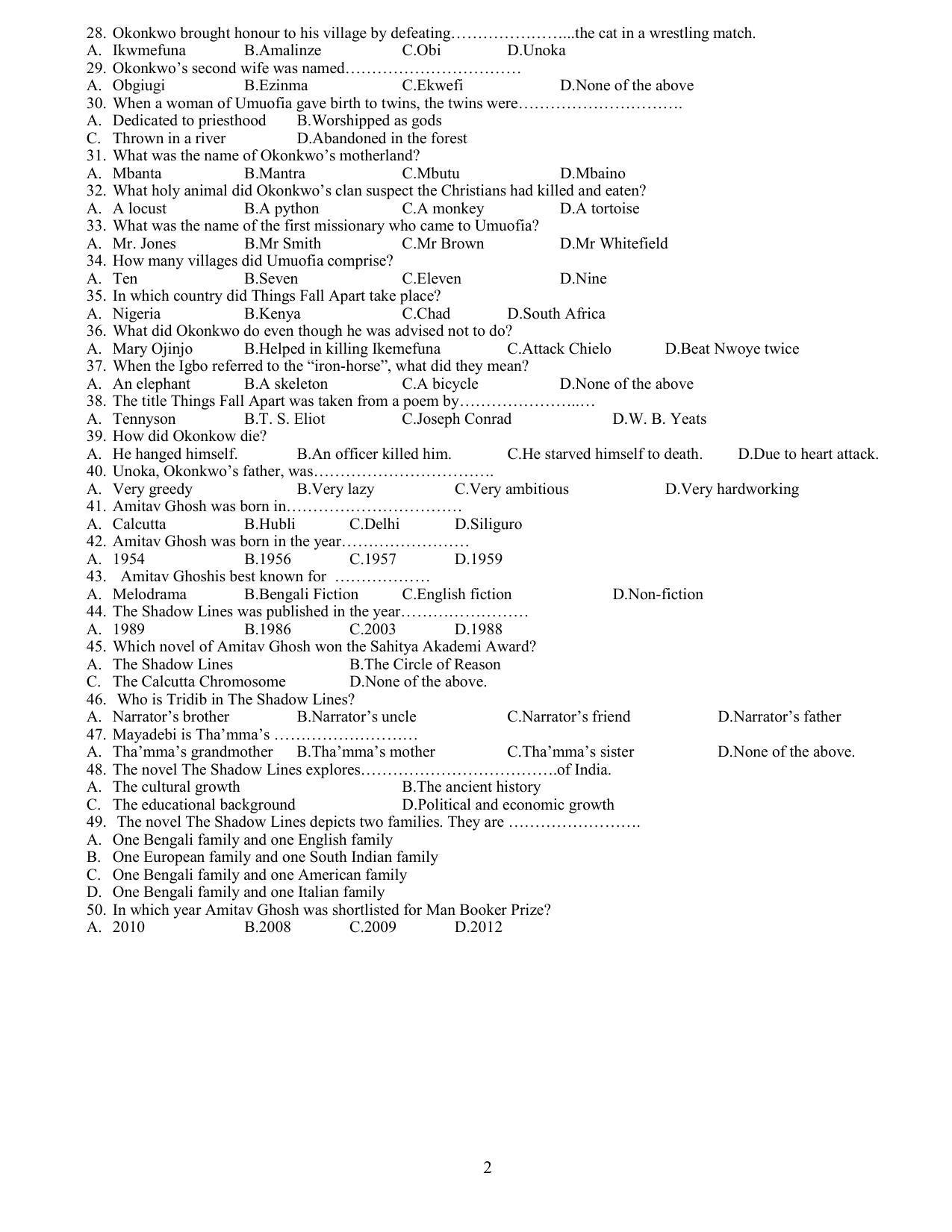 Hemchand North Gujarat University Sample Paper Mar-Jun 2021: M.A. Sem – 3 English- CC-302 - Colonial and Post Colonial Studies: Texts (Theory) Paper Code – 3943 (Old Course) - Page 2