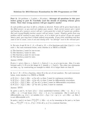 CMI Entrance Exam 2013 Solutions B.Sc (Hons.) Mathematics and Computer Science