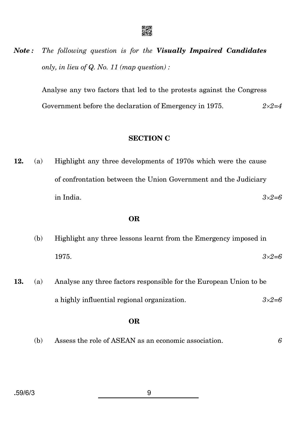 CBSE Class 12 59-6-3 POL SCIENCE 2022 Compartment Question Paper - Page 9