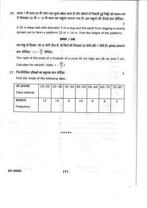 UBSE Class 10 Maths 2023 Question Paper