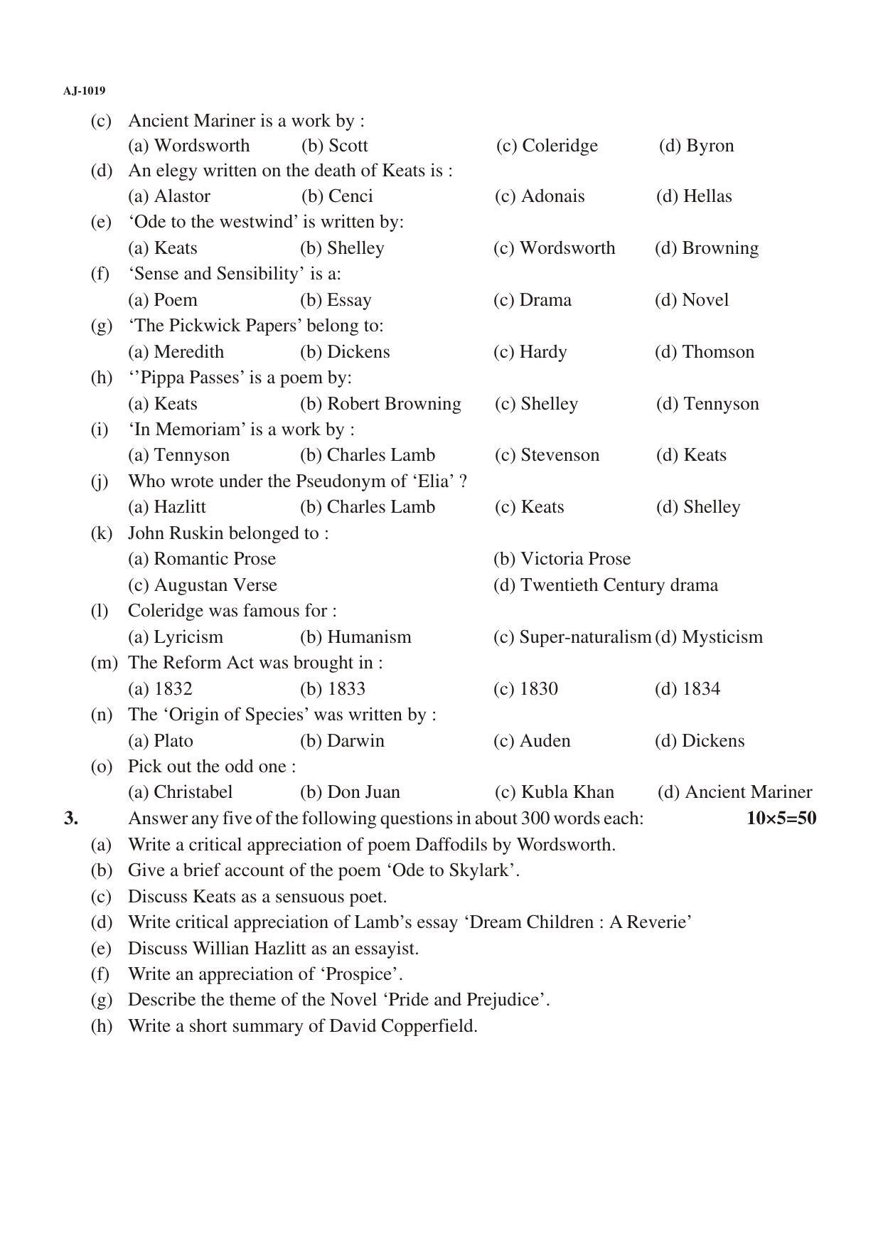 Bilaspur University Question Paper 2021-2022:B.A. Part-I (One) (Regular) English Literature Paper 2 - Page 2