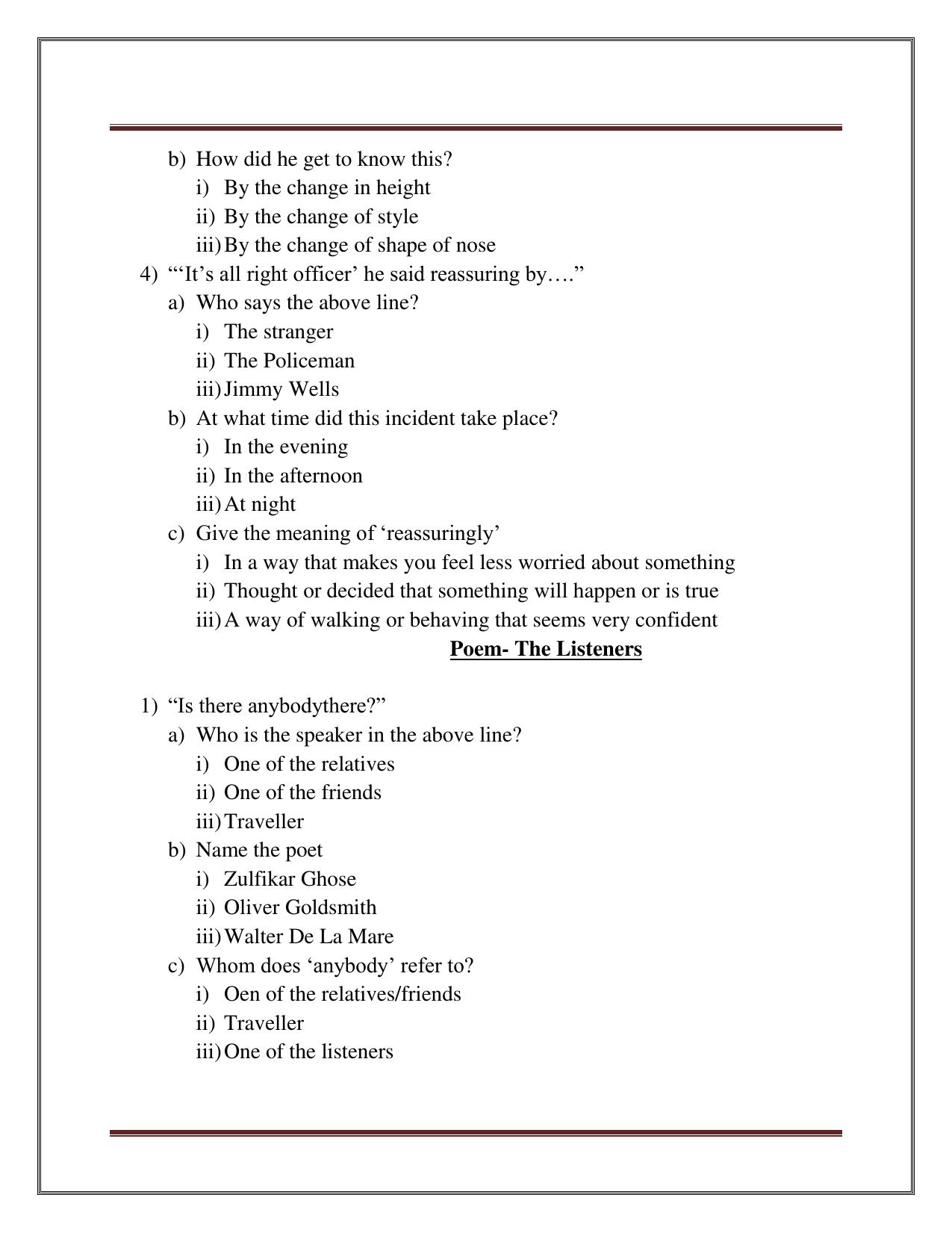 CBSE Class 8 English Worksheet on Literature Part A Assignment - Page 2