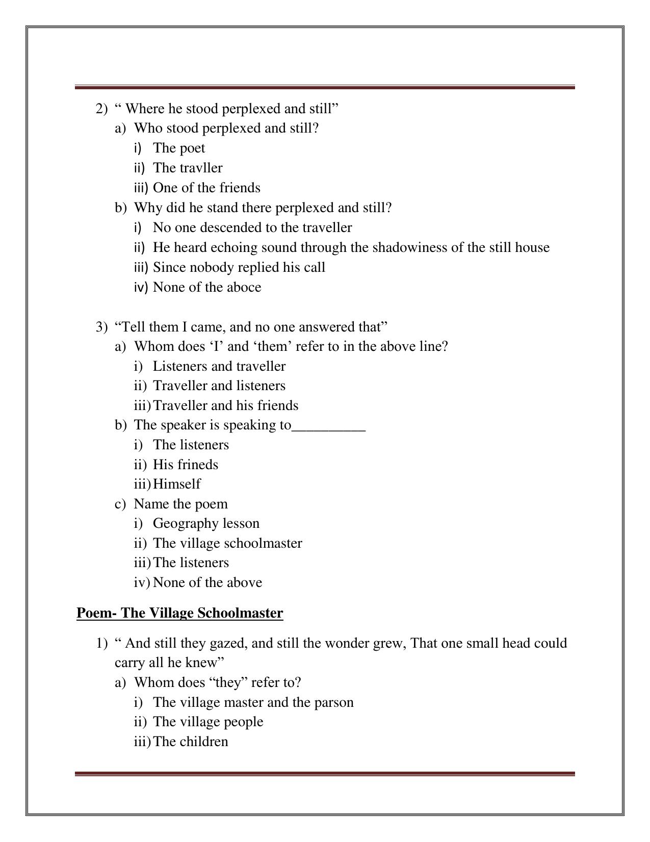 CBSE Class 8 English Worksheet on Literature Part A Assignment - Page 3