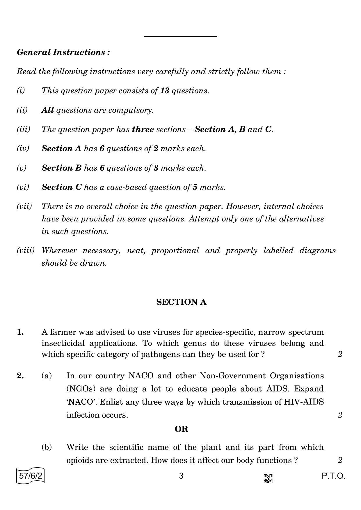 CBSE Class 12 57-6-2 BIOLOGY 2022 Compartment Question Paper - Page 3