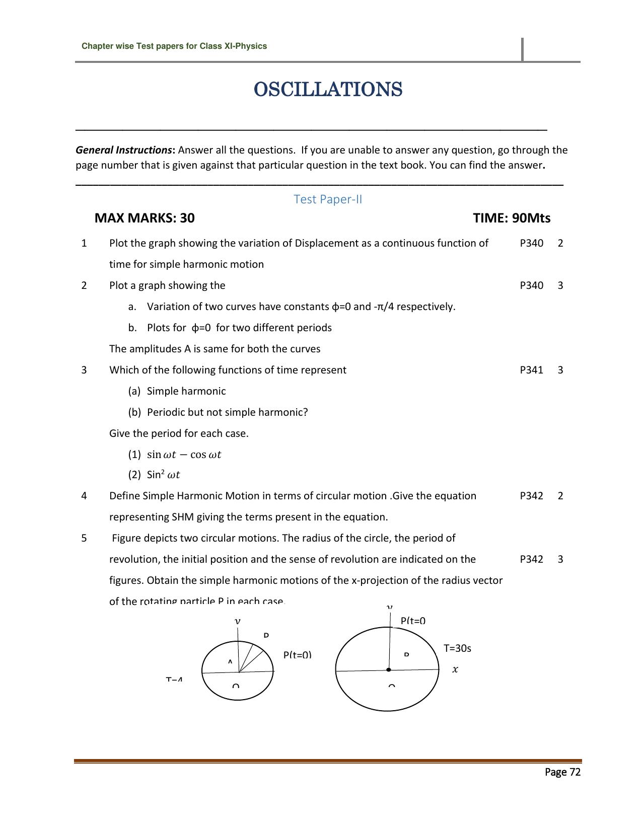 CBSE Worksheets for Class 11 Physics Oscillations Assignment 2 - Page 1