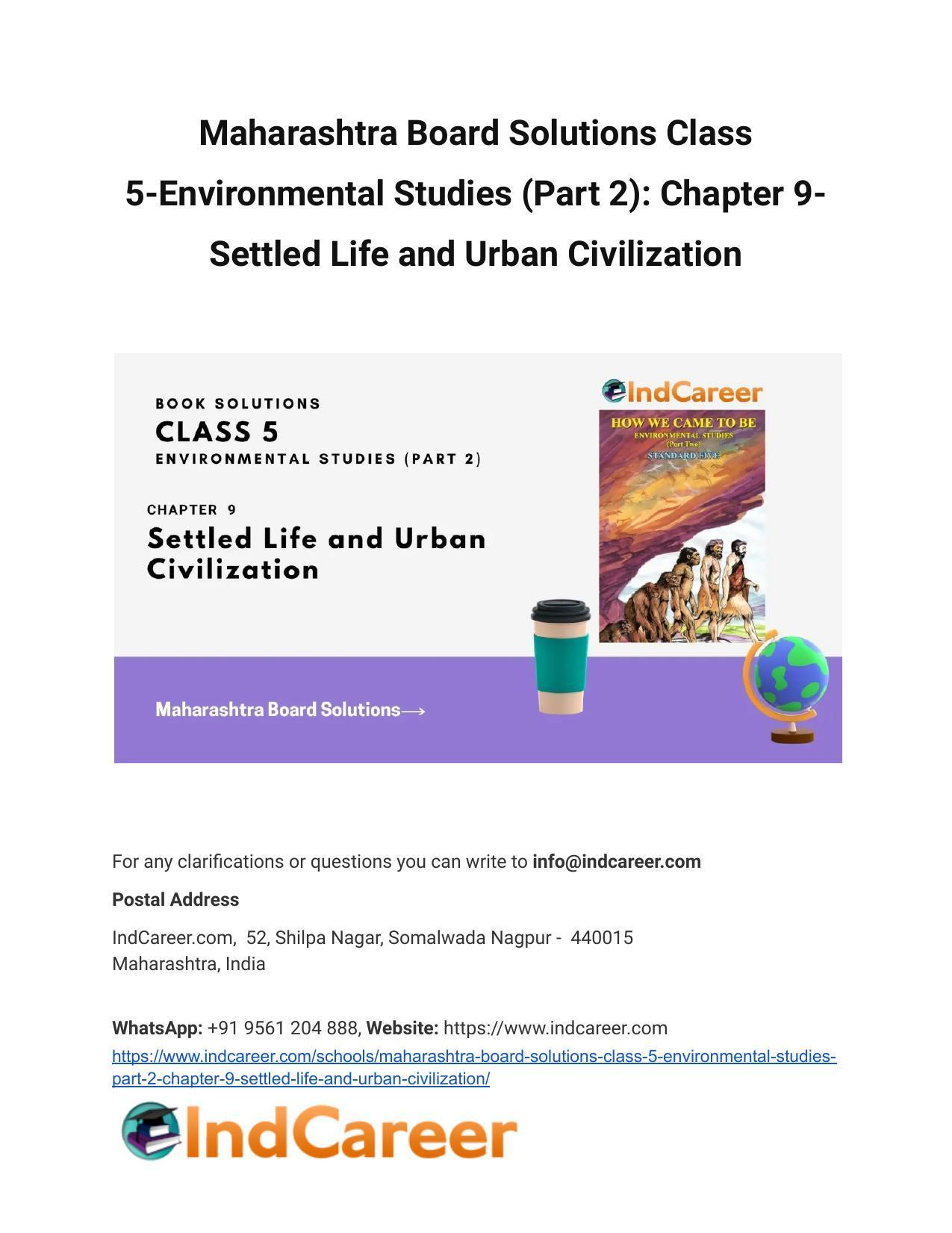 Maharashtra Board Solutions Class 5-Environmental Studies (Part 2): Chapter 9- Settled Life and Urban Civilization - Page 1