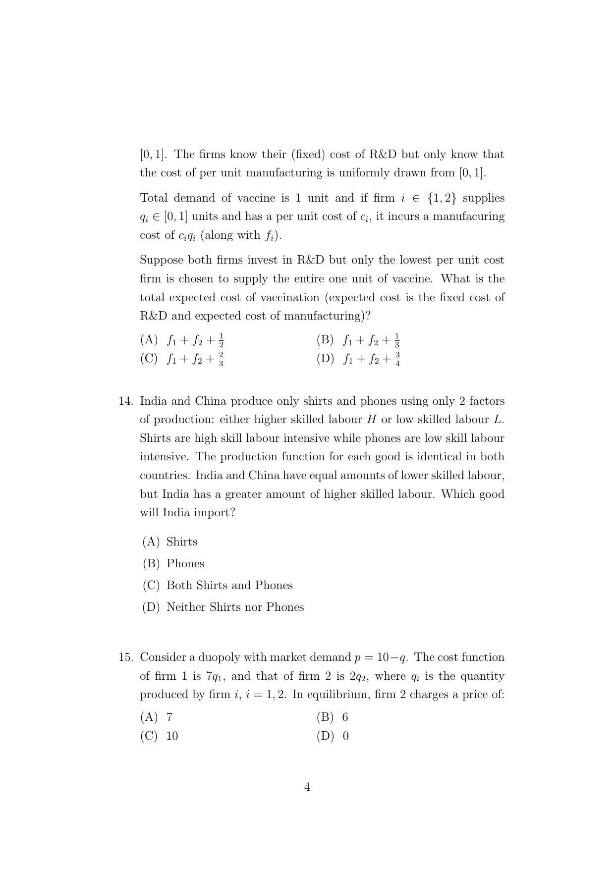 ISI Admission Test M.S.(QE) PEA 2021 Sample Paper - Page 4