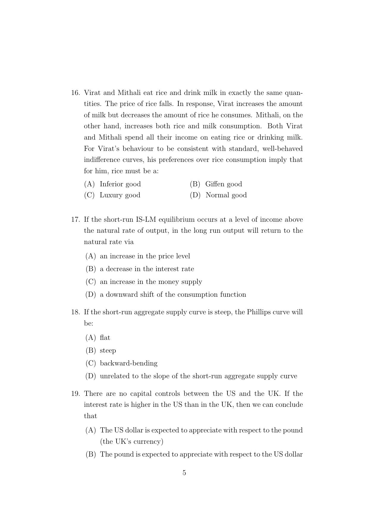 ISI Admission Test M.S.(QE) PEA 2021 Sample Paper - Page 5